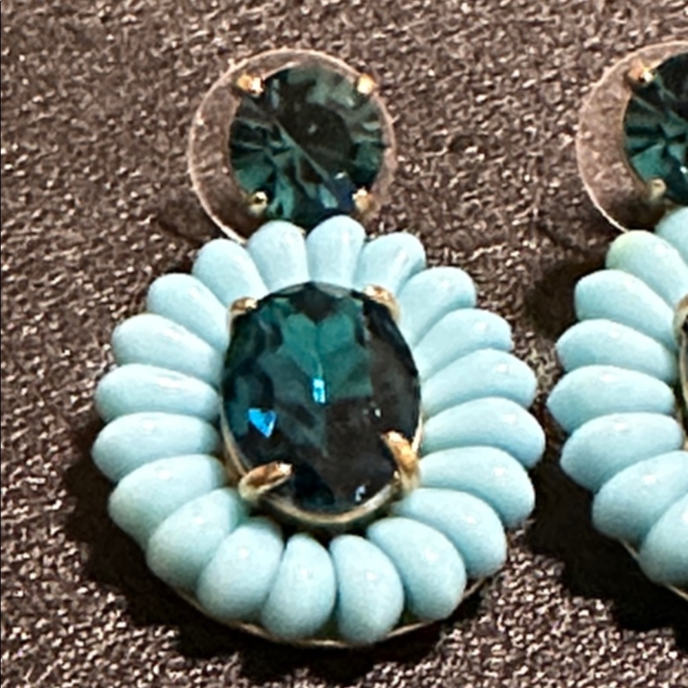 J Crew Blue Floral Rhinestone Drop Earrings - Picture 3 of 13